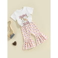 thumbnail image 3 of Arvbitana Baby Girls Pants Set Short Sleeve Letters Horse Print T-shirt + Checkerboard Plaid Flare Pants Children Summer Clothes Outfits 2Pcs 0-3T, 3 of 8