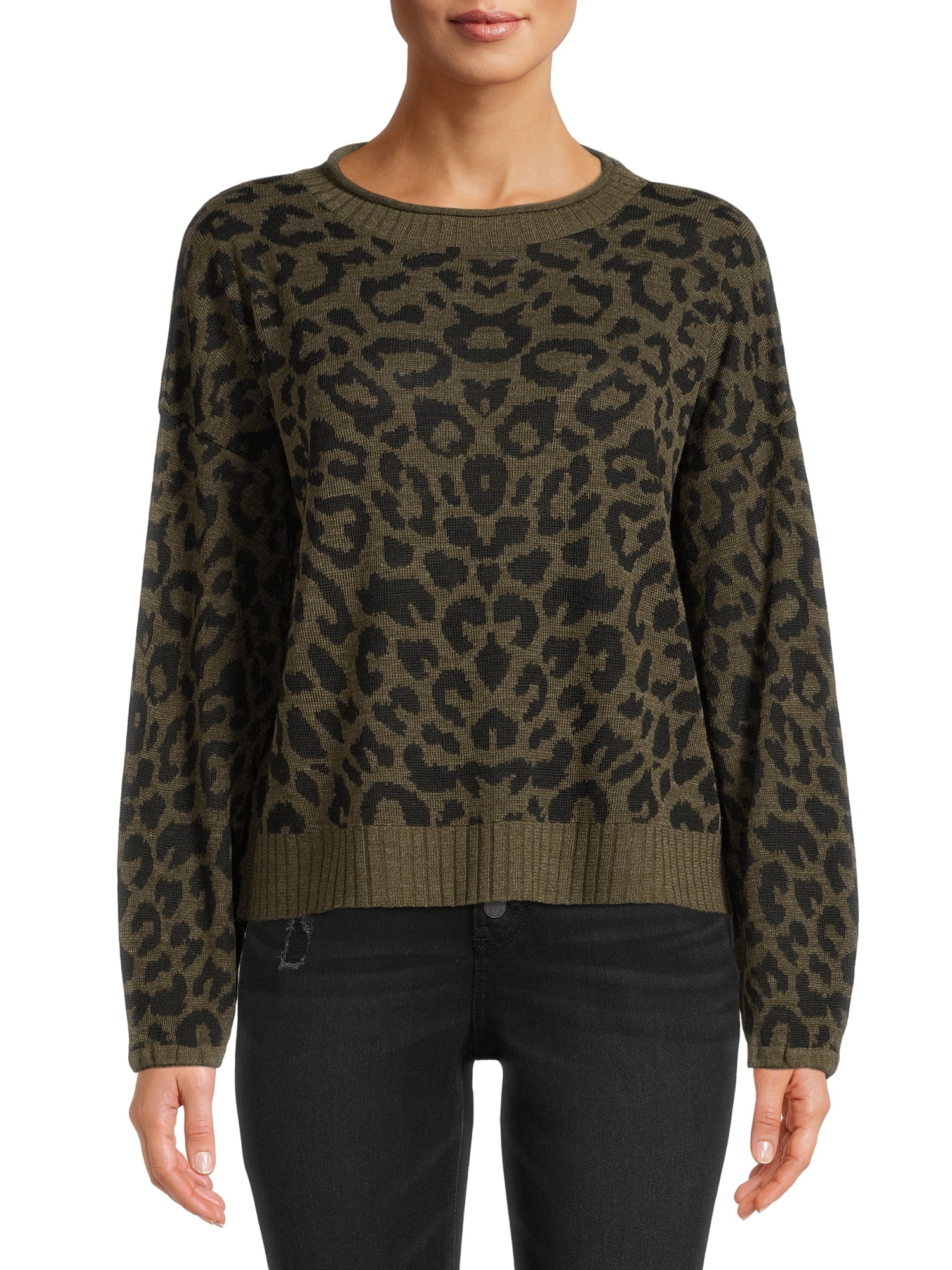 Time and Tru Women's Balloon Sleeve Cheetah Sweater