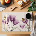 thumbnail image 2 of Spring Floral Placemats Set of 8, Watercolor Flowers Purple Tulip Linen Texture Non-Slip Place Mats Washable Table Mats for Kitchen Dining Table Decorations Indoor/Outdoor, 2 of 9