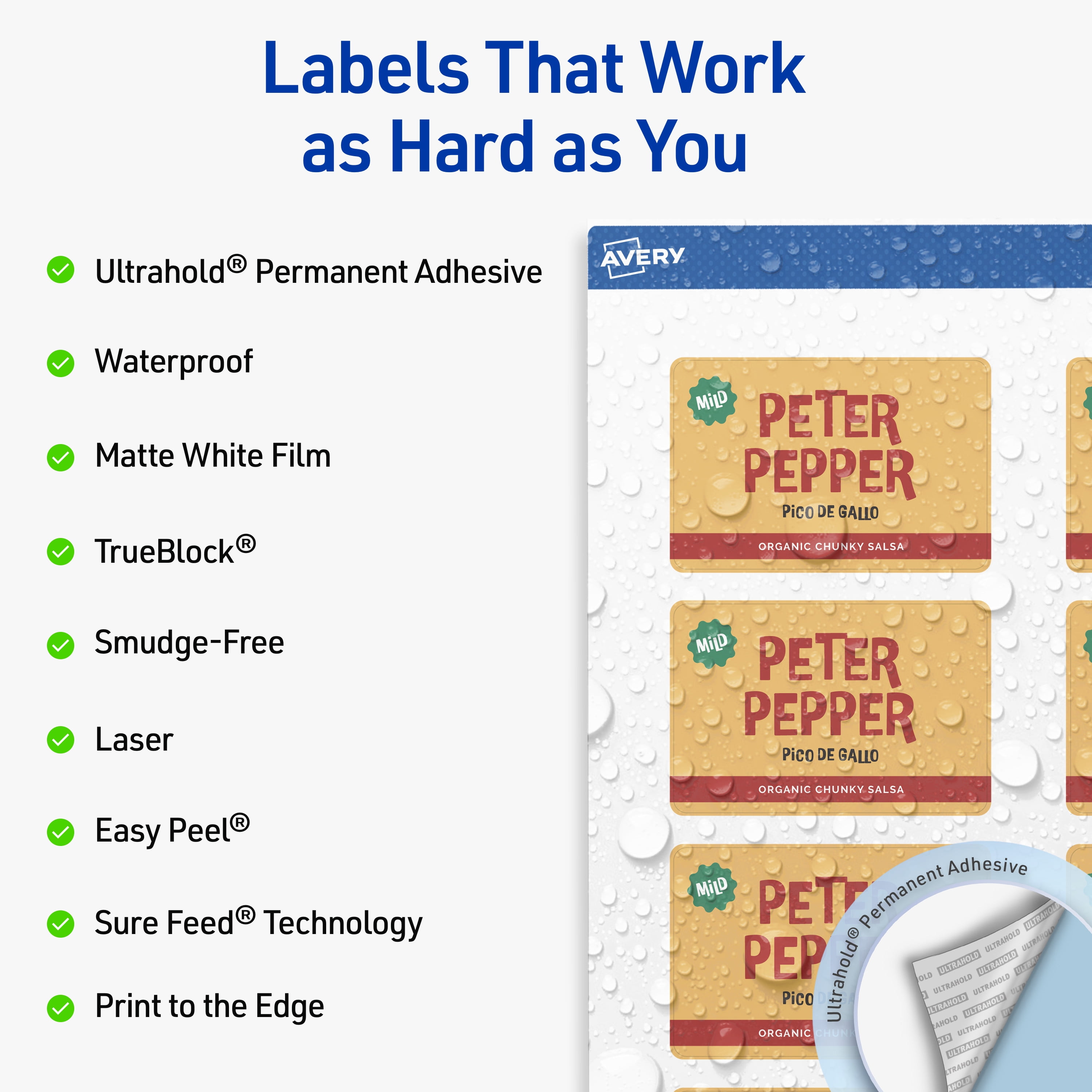 Avery Waterproof Rectangle Labels, 2" x 3", 200 Total