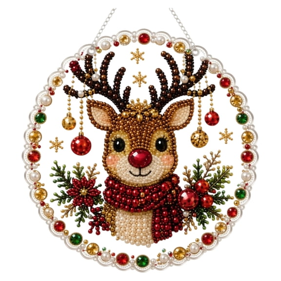 Christmas Santa Pearl Rhinestone Diamond Painting Hanging Ornament Handmade Crystal Bead Craft Decor 25x25cm