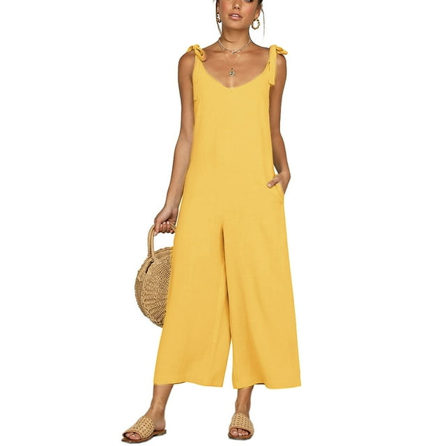 ICHUANYI Liquidación Mono informal sin mangas con tirantes sueltos y cintura alta y pierna ancha sin espalda para mujer con bolsillo ICHUANYI WER202308233925