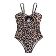 thumbnail image 2 of WhouRiu Big Girls Swimsuit Leopard Prints One Piece Strappy Bikini for Teen Beach Resort Seaside Hot Spring Swimwear Brown,Size 11-12 Y, 2 of 7