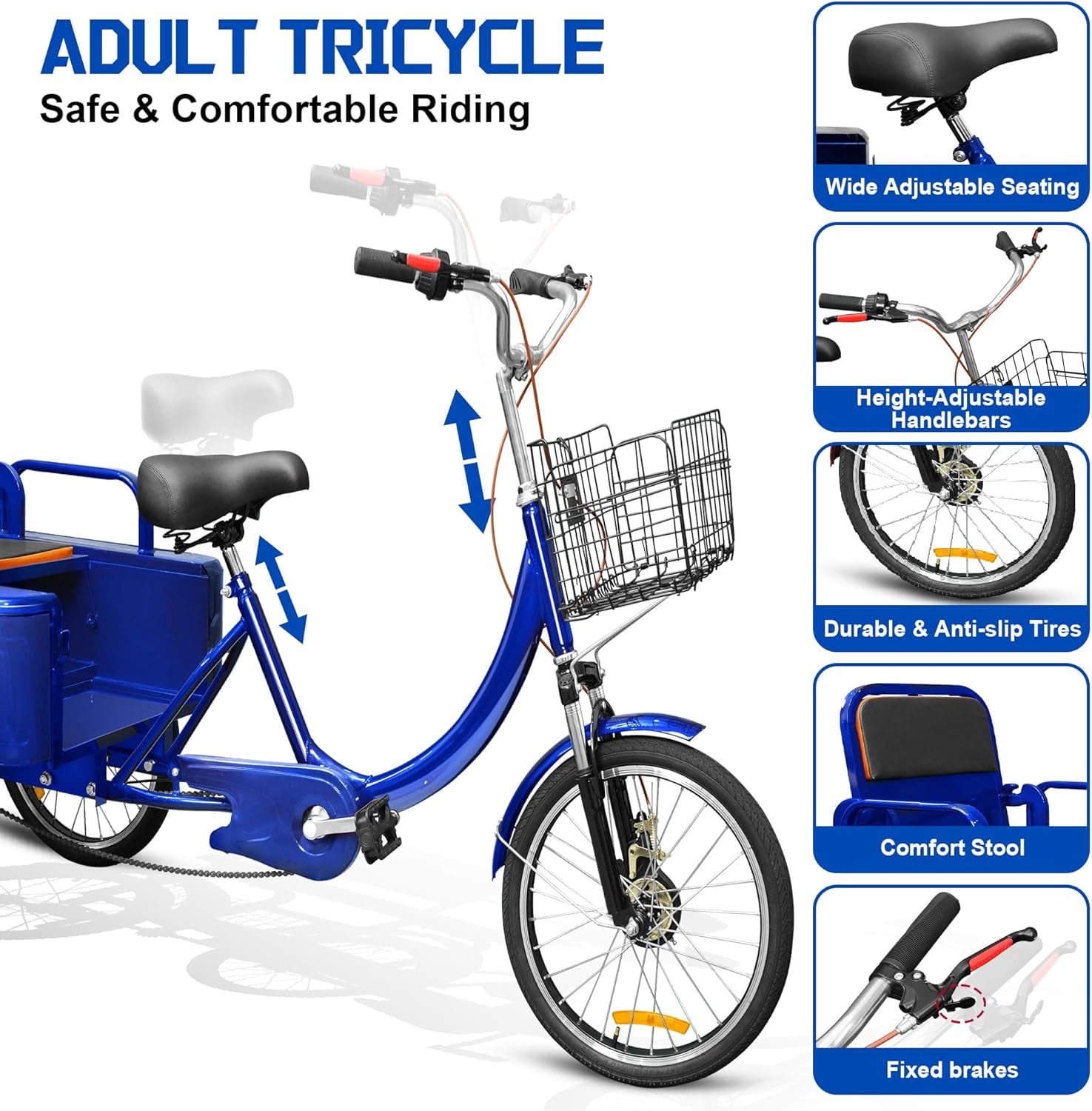 Akaber Adult Tricycle, 20 Inch 3-Wheel Bikes Carrying Passengers and Cargo, Trike for Adults with Front Baskets for Women, Seniors, Men, Low Step-Through Cruiser Bike for Cycling, Outing, Picnic
