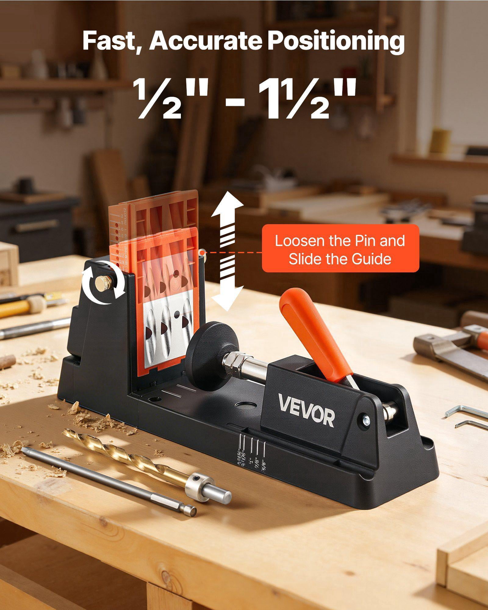 Pocket Hole Jig Kit Adjustable 0.5 to 1.5 Inch Lightweight System with Dust Collection Adapter Detachable Guide Block Drill Bit Stop Collar for Woodworking