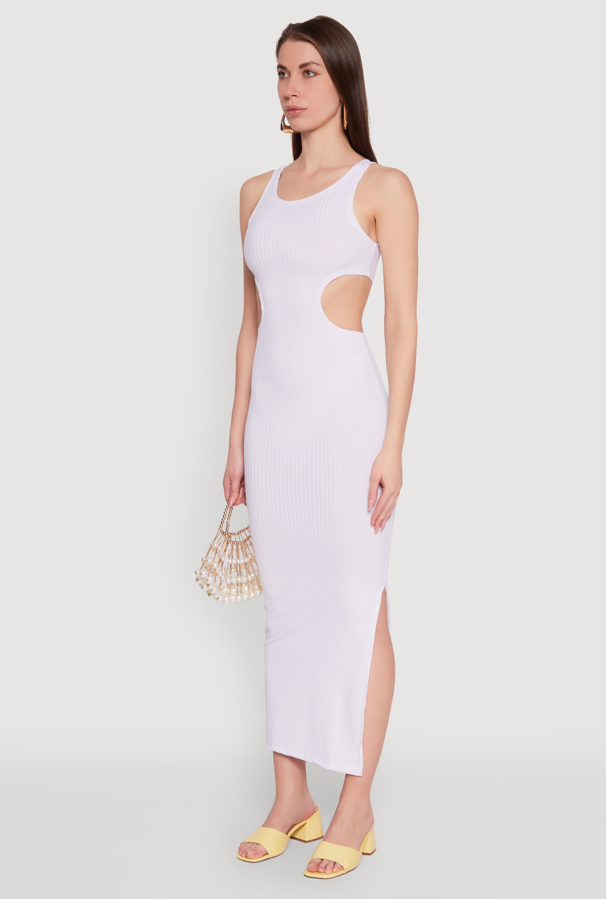 Womens Rib Knit Side Cut Out Maxi Dress - image 3