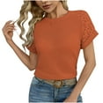 thumbnail image 3 of Besolor Women's Knit Tops Crewneck Lace Hollow out Short Sleeve Summer T-Shirts Casual Going out Dressy Blouse, 3 of 9