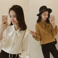 thumbnail image 6 of Women's Long Sleeve Ruffled Work Shirt Chiffon Blouse Top,Basic Casual Plain Shirt Tunic Bowknot Collar Office Work Blouse Pullover Tops,Size2-16 White, 6 of 7