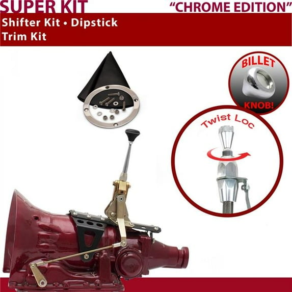 American Shifter C4 Shifter Kit Chrome 6 in. Trim Kit Dipstick Push Button Black Boot Billet Knob for EB4A5