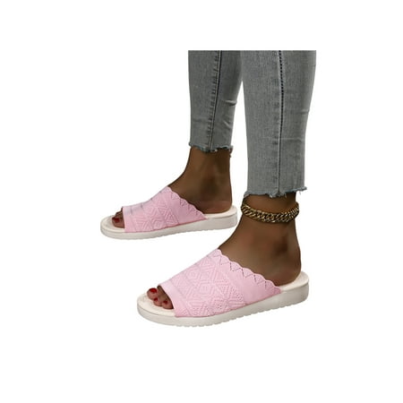 

Lacyhop Womens Flat Sandals Slip On Slides Mesh Slide Sandal Summer Backless Casual Shoe Breathable Comfort Footbeds Pink 9