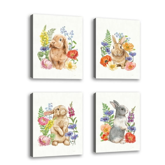 Set of 4 - Sunny Bunny III FB - Contemporary Fine Art Giclee on Canvas Gallery Wrap - wall décor - Art painting - 24 x 31 Inch - Ready to Hang