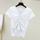 thumbnail image 1 of Fiudx Camisas de Mujer Camiseta de Color Liso para Mujer Top de Manga Corta con Cuello En V y Cordón Top/Camisa de Manga Corta con Cuello En V, 1 of 7