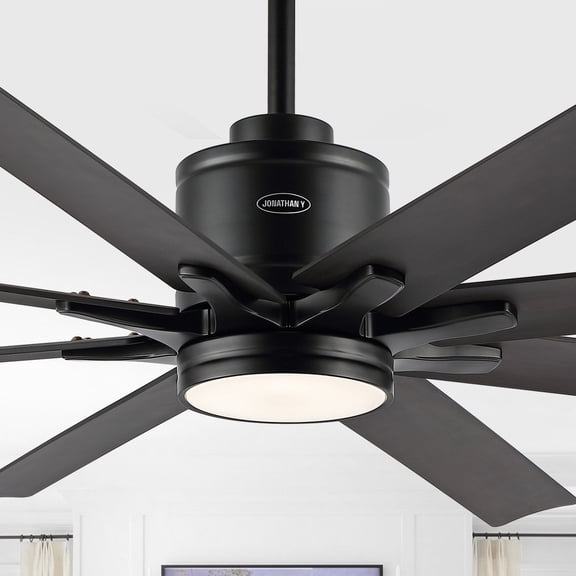 JONATHAN Y Octo 66" 1-Light Contemporary Industrial Iron/Plastic Mobile-App/Remote-Controlled 6-Speed Ceiling Fan with Integrated LED Light, Black/Dark Brown Wood Finish