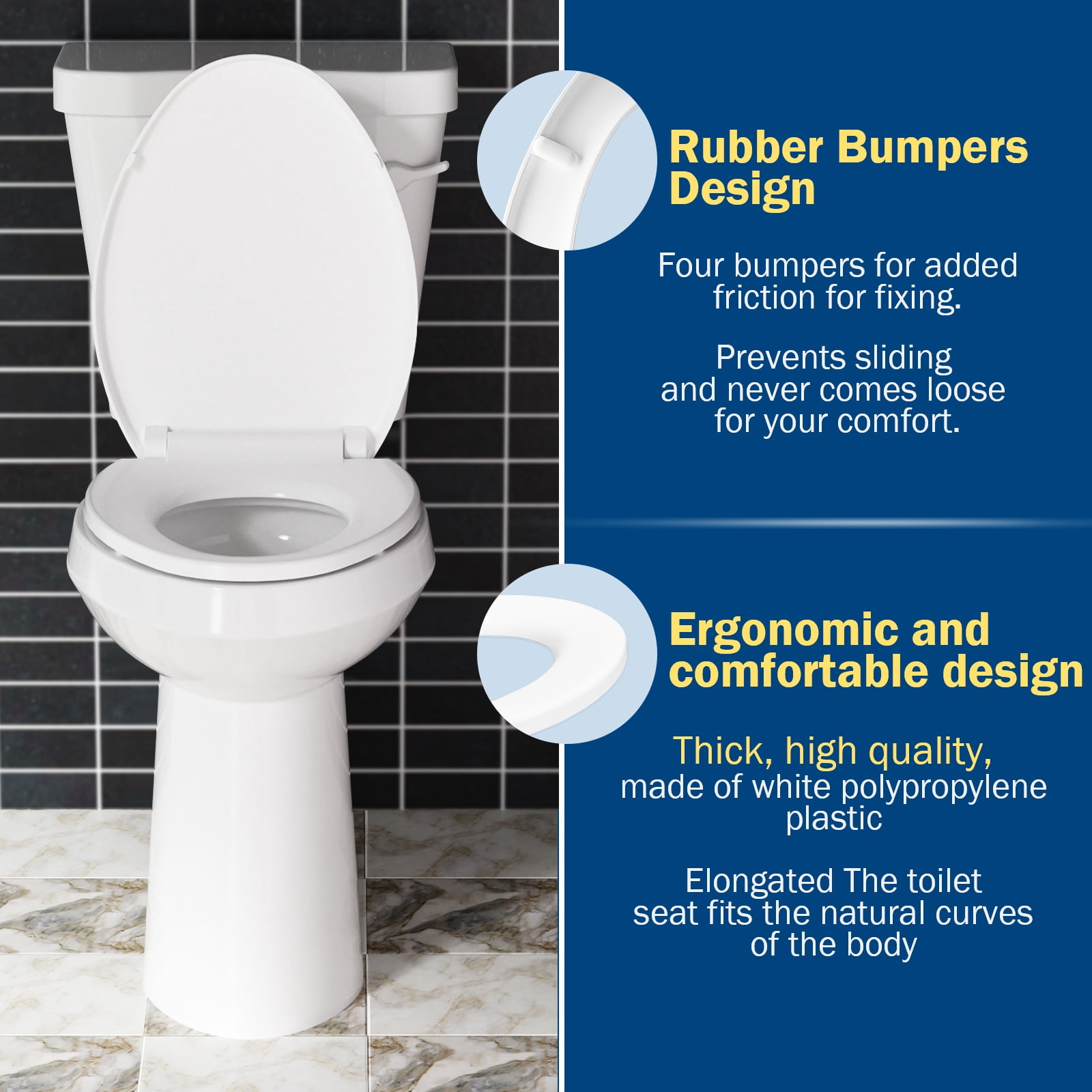 ROSYNEY Elongated Toilet Seat, Slow Close, Quick & Easy Installation, White
