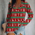 thumbnail image 2 of Camiseta de manga larga raglán con estampado navideño informal con cuello en V para mujer Pompotops FGAJ16204, 2 of 5