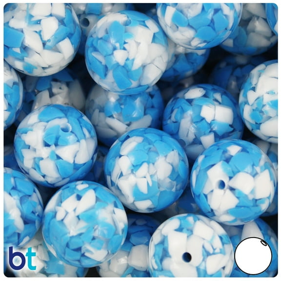 BeadTin Blue & White Chips 20mm Round Plastic Beads (10pcs)