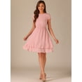 thumbnail image 3 of DARING DIVA Women's Crew Neck Cap Sleeve A-Line Layered Ruffled Mid-Length Dress S Pink, 3 of 6