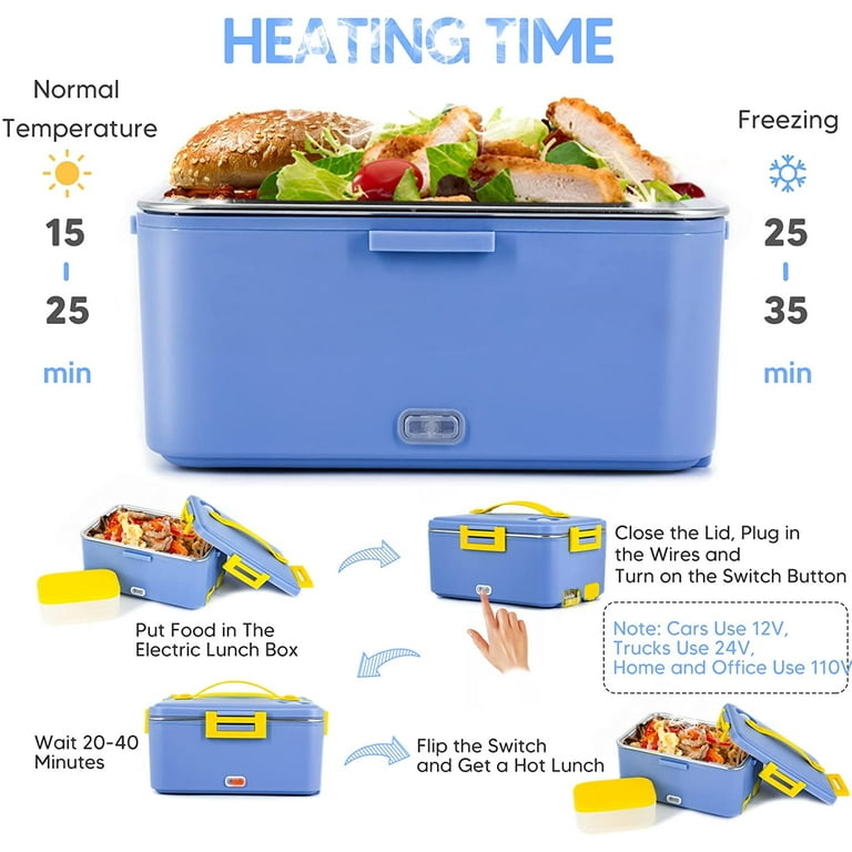 Electric Lunch Box Lonchera Electrica, 3 In 1 Portable Hot Box Food Warmer  with Car Adapter 1.5L Heated DC Microwave for Truck, Home Leak proof 12V  24V 110V, Removable 304 Stainless Steel