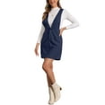 thumbnail image 2 of INSPIRE CHIC Women's Corduroy Overall V Neck Strap Mini Pinafore Dress with Pockets XS Navy Blue, 2 of 5