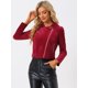 thumbnail image 3 of Chaqueta de motociclista Allegra K con cuello de solapa y cremallera de terciopelo Rojo S, 3 of 5
