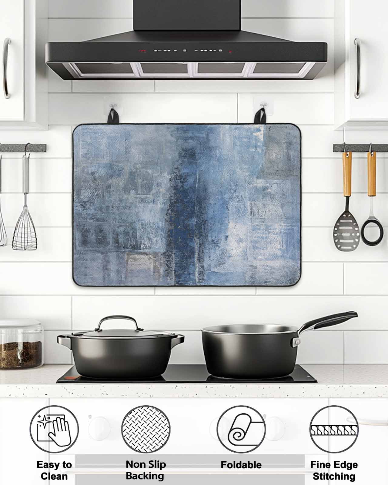 Stove Top Covers for Electric Stove, Blue Glass Stovetop Cover Protector, Retro Oil Painting Modern Abstract Art Aesthetics Induction Cooktop Protector Oven Mat for Kitchen Countertop 36"x21"