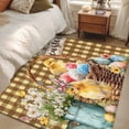 thumbnail image 4 of Area Rug for Living Room, Easter Chicken Eggs Non-Slip Indoor Large Carpet for Bedroom/Dining Room, Spring Daisy Flowers Yellow Brown Check Washable Low-Profile Rectangle Floor Runner Rugs - 4 x 6 Ft, 4 of 8