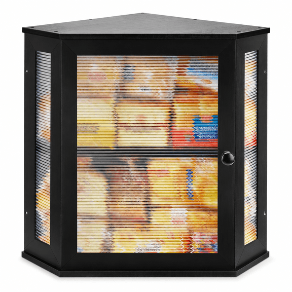Extra Large Corner Bread Box - Bamboo Bread Box for Kitchen Countertops, Large Capacity Kitchen Bread Storage and Organizer with Corrugated Acrylic Wavy Window (Black)