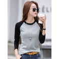 thumbnail image 3 of RWJDXD T-Shirt en Coton Slim pour Femmes Contraste Couleur Mode Coréenne Manches Longues Printemps Automne 2024, 3 of 5