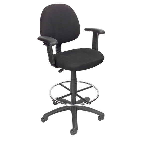 Boss Office Contoured Comfort Rolling Fabric Drafting Stool with Arms in Black