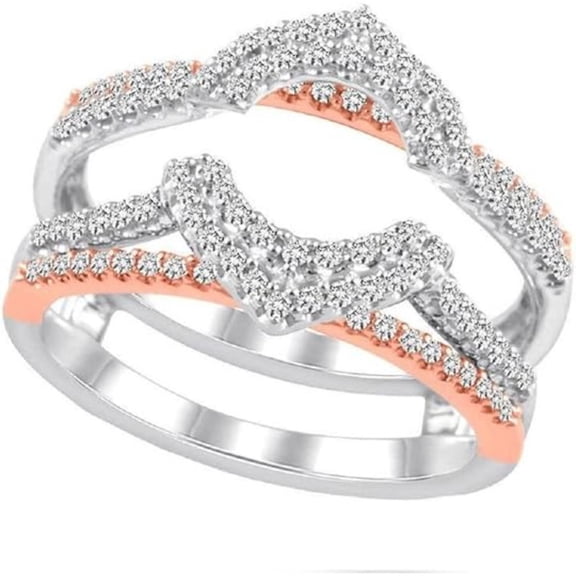 Women's Round Cut White Moissanite 925 Sterling Silver Two-Tone 14K White and Rose Gold Finish Diamond Wedding Engagement Enhancer Wrap Guard Ring