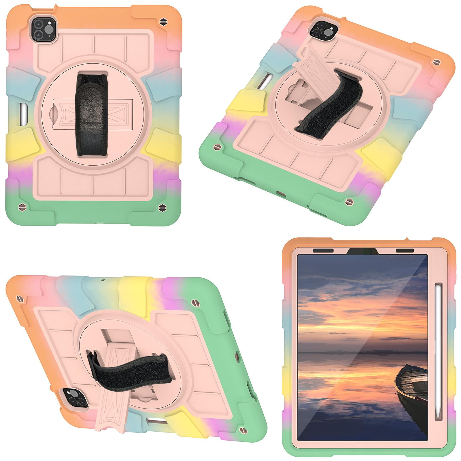 Shockproof Case for Apple iPad Air 11 Inch M4 M3 M2 2026/2025/2024, with Pencil Holder iKids Friendly Hand Strap Shoulder Strap Kickstand Anti-Scratch Case Cover for iPad Air 11",Coral