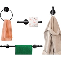 Comfify 4-Piece Bathroom Hardware Set, Towel Bar, Ring, Robe Hook, Toilet Paper Holder, Black