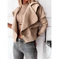 thumbnail image 5 of Women'S Long-Sleeved Lapel Short Jacket Fall Winter Solid Color Deerskin Button Jacket Khaki S, 5 of 7