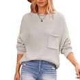 thumbnail image 2 of LOVZFMLL Women's Sweaters, Acrylic Crew Neck Ribbed Pullover Solid Color Casual Front Pocket Loose Long Sleeve Tops Warm Fall Winter Clothes, 2 of 4