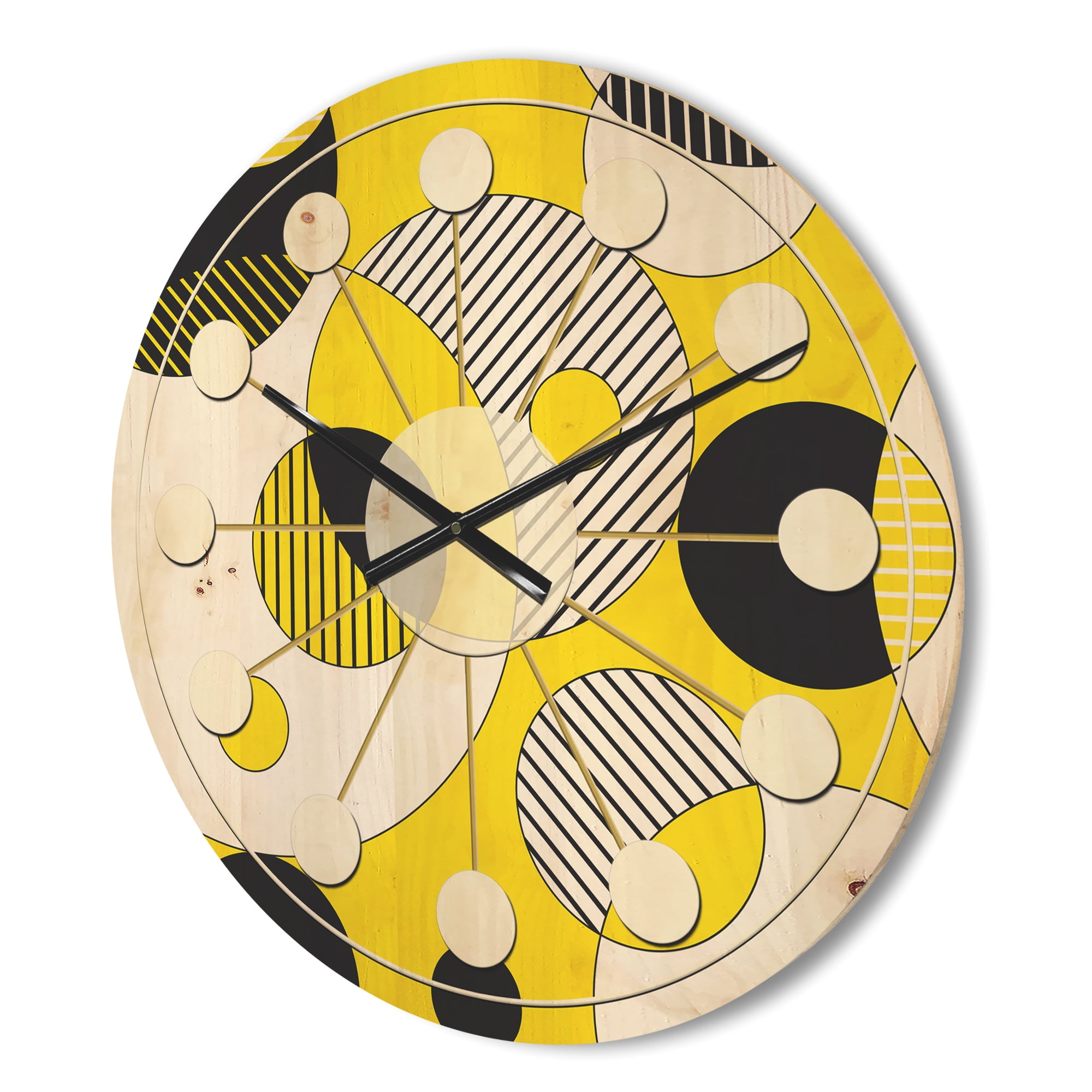 Designart 'Circular Abstract Retro Pattern Geometric I' Mid-Century Modern Wood Wall Clock