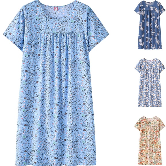 Women's Summer Cotton Short Sleeve Nightdress Loose Fit Plus Size Lightweight Comfy Loungewear by Yigetop A A