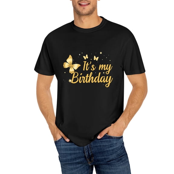 It's My Birthday Shirt Butterfly Men's T-Shirt, OdeJous Funny T-Shirt Black, S