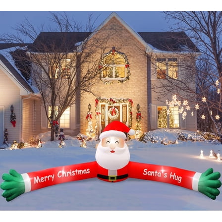 10FT Christmas Inflatable Santa Claus Outdoor Decorations, Hug Santa Inflatable Built-in LED Light, Weatherproof Giant Christmas Blow Up Yard Decor for Gardern Lawn Indoor Winter Holiday,Christmas