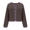 thumbnail image 6 of Jjayotai Womens Button Down Cardigan Sweater, Y2k Color Block Round Neck Long Sleeve Tops, 2024 Fall Chunky Knit Outwear Brown S, 6 of 8