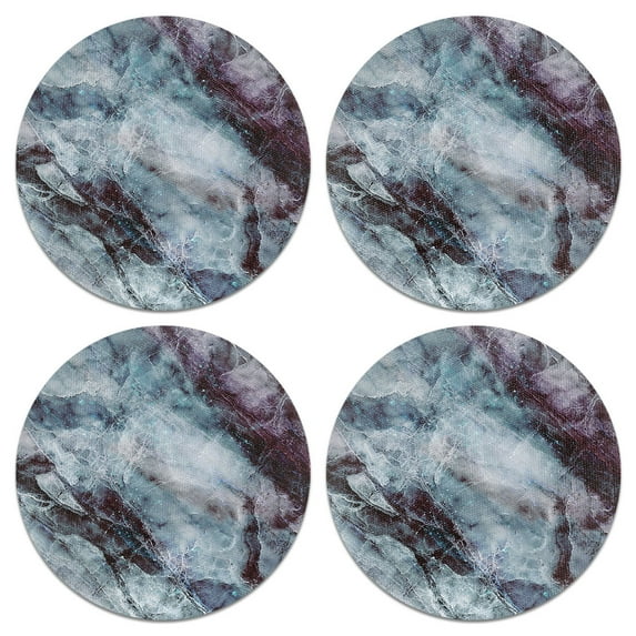 CARIBOU Drink Round Fabric Felt Neoprene Coasters Set of 4pcs, Nebula Blue Black Marble