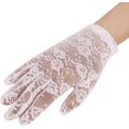 thumbnail image 4 of Guantes de protección solar blancos Guantes cortos de encaje para conducir Protección UV floral Protección solar Protección para las manos Guantes elásticos Encaje Boda Noche Mujeres sexy, 4 of 5