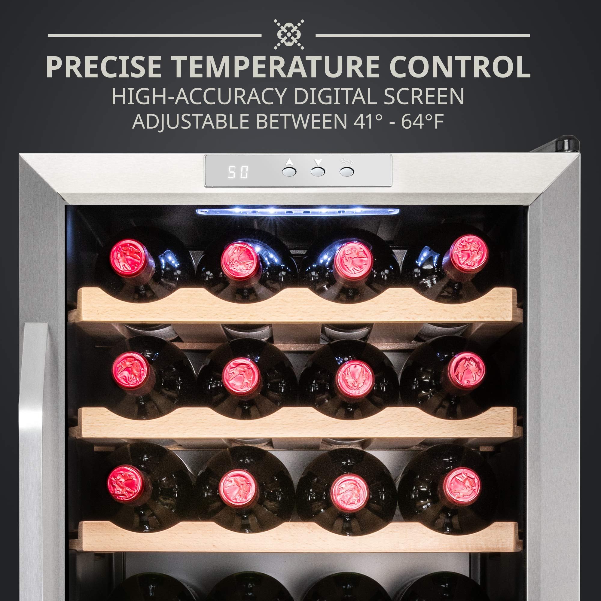 IVATION 28-Bottle Compressor Wine Cooler Refrigerator with Lock, Silver