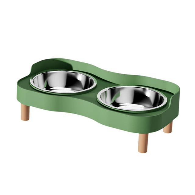 Comedero elevado para gatos con 2 cuencos de acero inoxidable, suministros para mascotas, resistente a salpicaduras, juego de comedero y bebedero para Verde