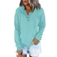 thumbnail image 2 of Long Sleeve Pullover Hoodie for Women - Stylish Button-Down Front, Drawstring Hood, and Soft Fabric Sky Blue, 2 of 6