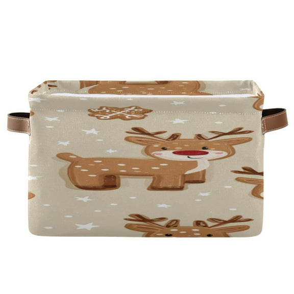 Reindeer and Gingerbread Christmas Square Storage Bins with Handles Collapsible Containing Box 1 Pack