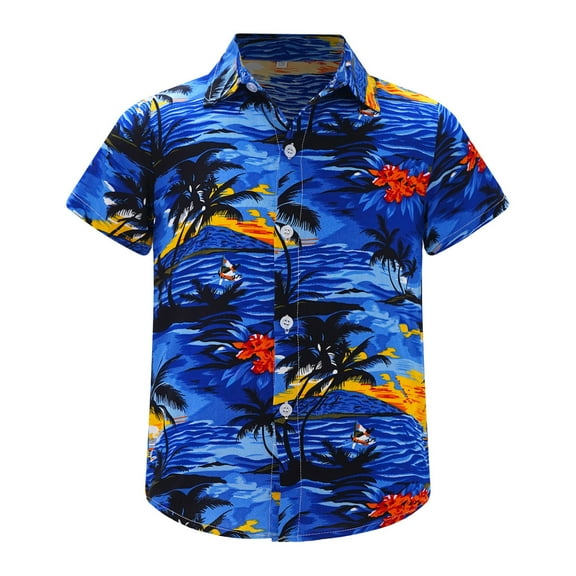 TSSOE Hawaiian Shirts for Boys Short Sleeve Button Down Shirt Tropical Luau Shirt Summer Beach Tops Type A 120