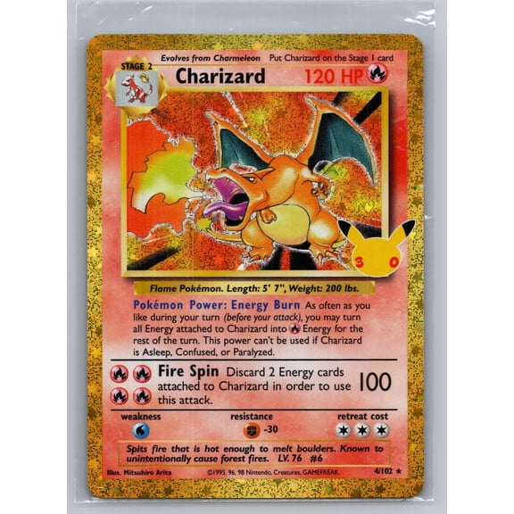 Collectible 2021 Pokemon Celebrations Charizard Holo Rare #4/102 English Trading Card