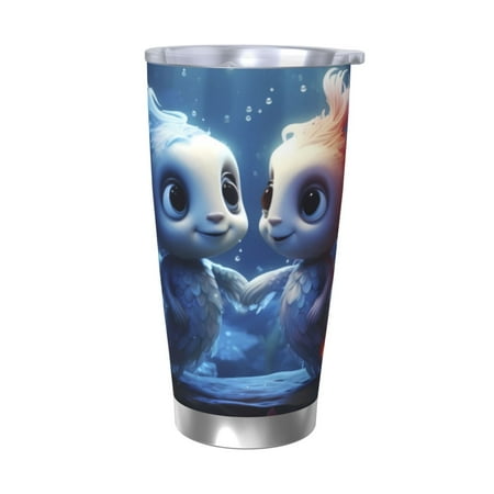 

Gaeub Cute Fish Flower Couple Print 20-Ounce Stainless Steel Car Cup Tumblers Cups with Lids and Straw Coffee Cups for Adults Kids Home Car Office School Travel Party-Without Straw