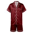 thumbnail image 5 of Cozy Couple Pajamas Set Short Sleeve Collar Button Down Tops with Side Slit Short Pants Sleepwear for Women Wine,XL, 5 of 7