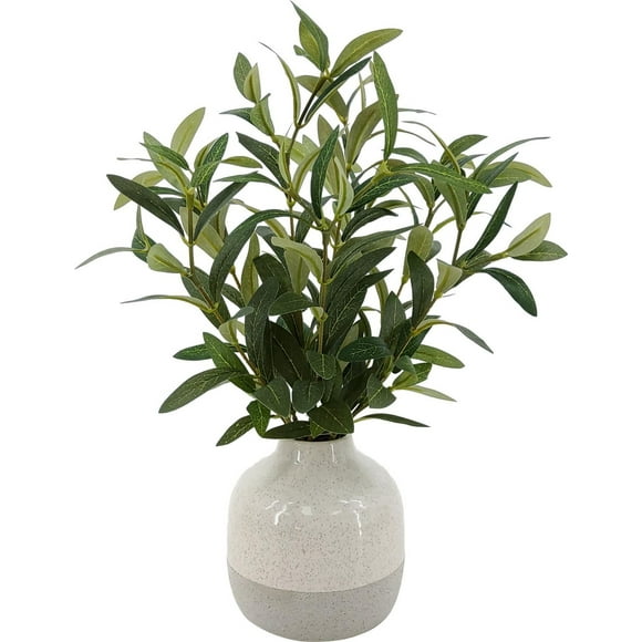Better Homes & Gardens 14in Indoor Artificial Olive Plant in 2-Tone Ceramic Vase, Better Homes & Gardens Artificial Olive Plant
